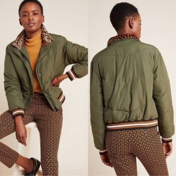 Sanctuary Leopard-Trimmed Puffer Coat Olive Green - Picture 6 of 7